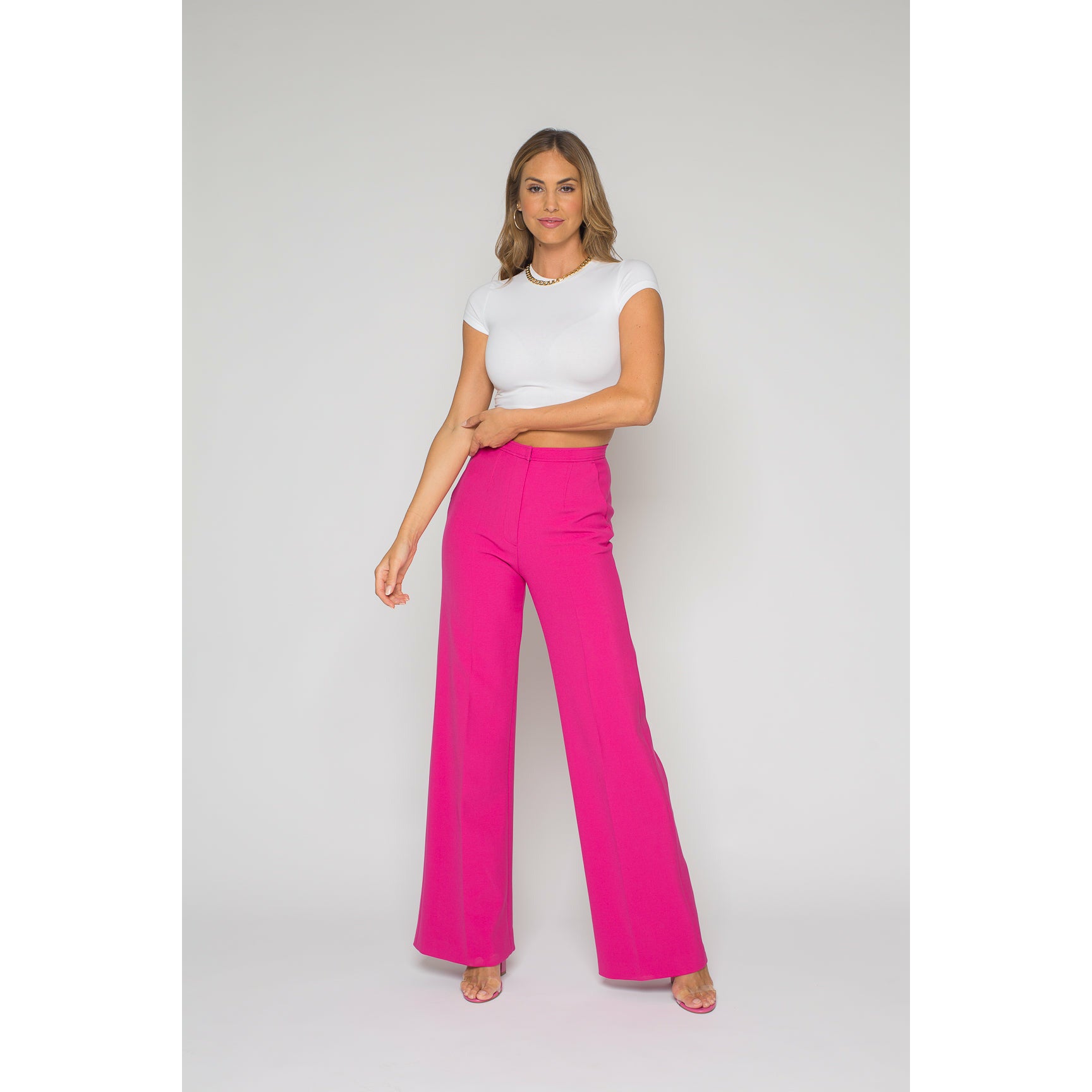 Women's High Waist Zipper Wide Leg Business Pants Hot Pink - Walmart.com